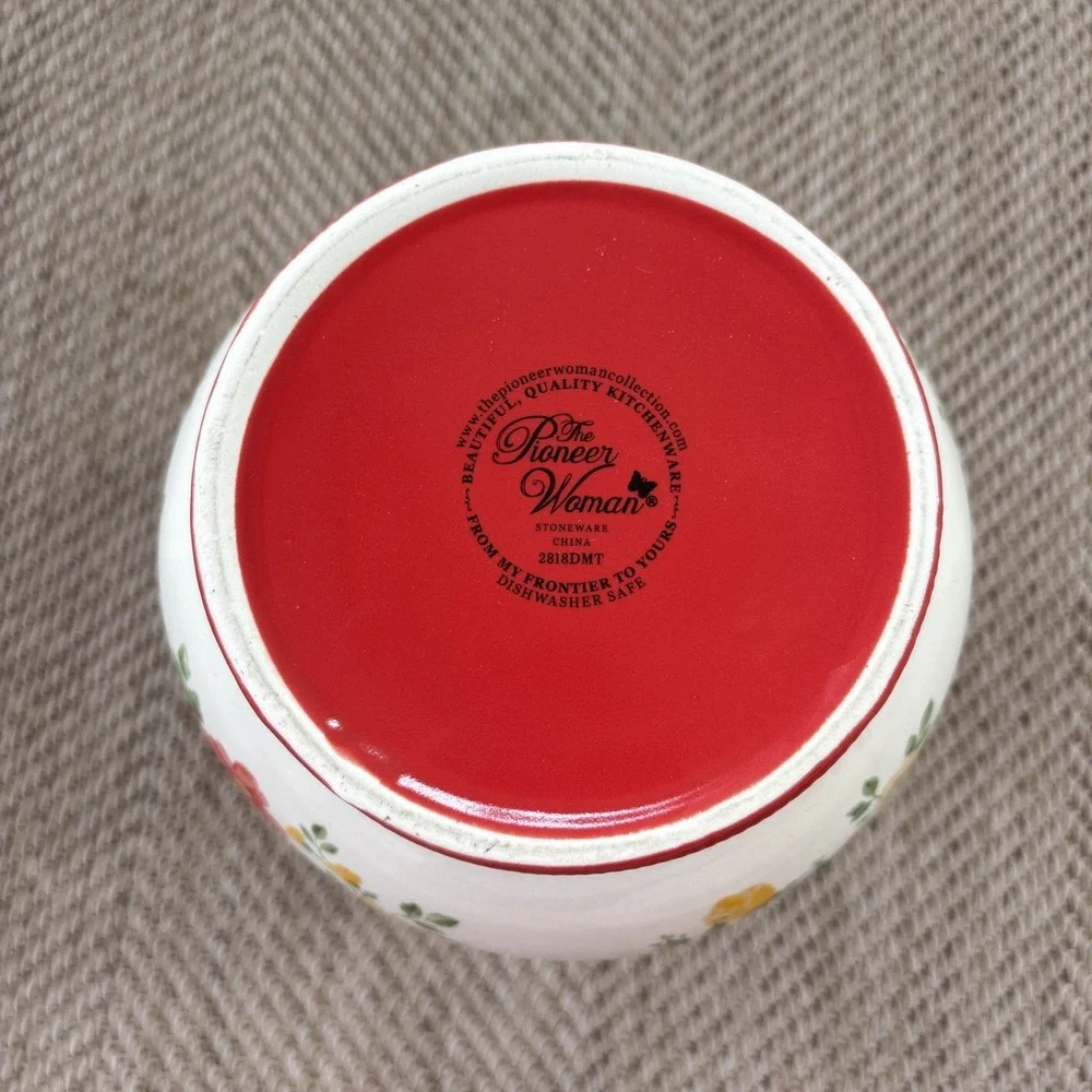 Pioneer Woman Vintage Floral Stoneware Utensil Holder Crock Red Discontinued